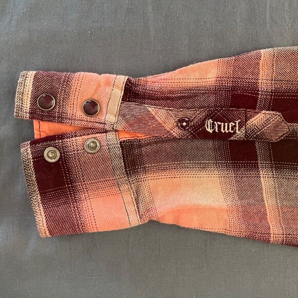 Cruel Girl Lightweight Flannel Snap Long Sleeve Top Western Style, L - Picture 7 of 7